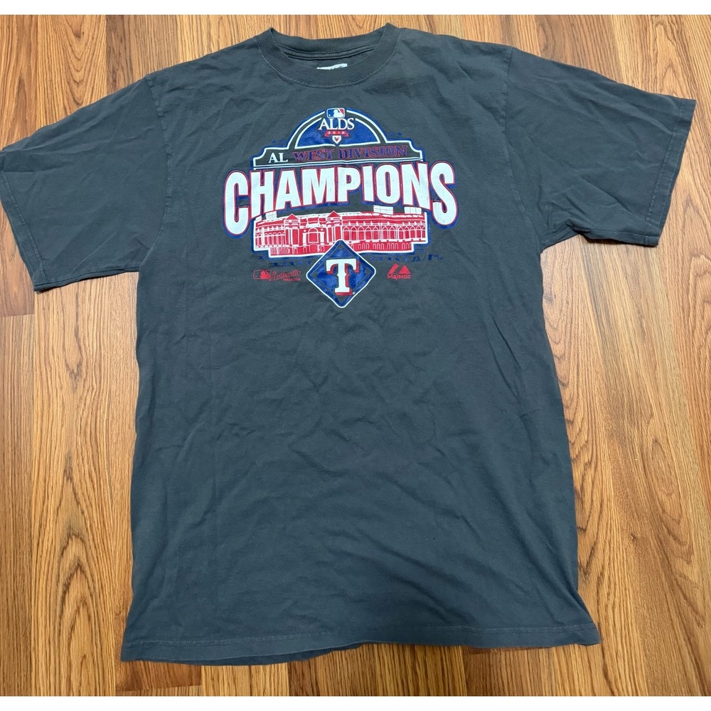 Texas Rangers ALDS 2010 Champions Shirt Mens Large Majestic MLB